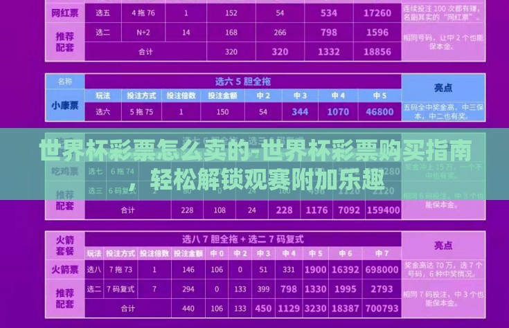 世界杯彩票怎么卖的-世界杯彩票购买指南，轻松解锁观赛附加乐趣
