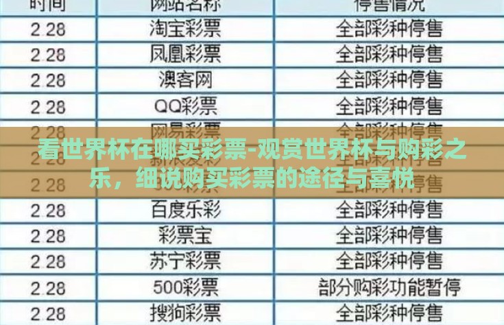 看世界杯在哪买彩票-观赏世界杯与购彩之乐，细说购买彩票的途径与喜悦