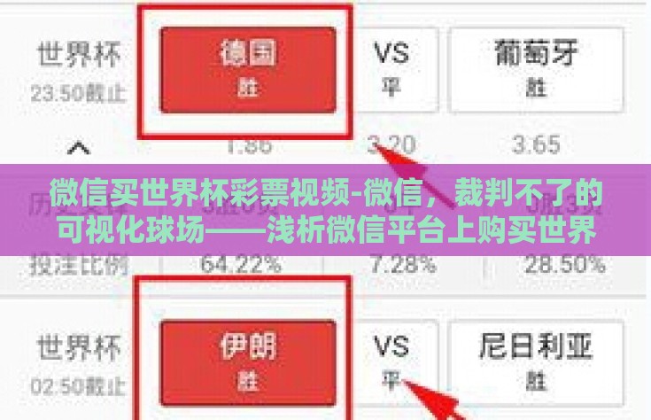 微信买世界杯彩票视频-微信，裁判不了的可视化球场——浅析微信平台上购买世界杯彩票视频现象