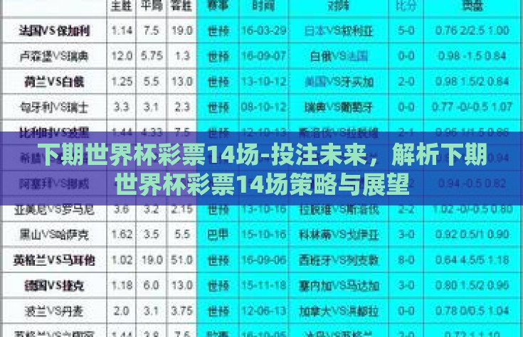 下期世界杯彩票14场-投注未来，解析下期世界杯彩票14场策略与展望