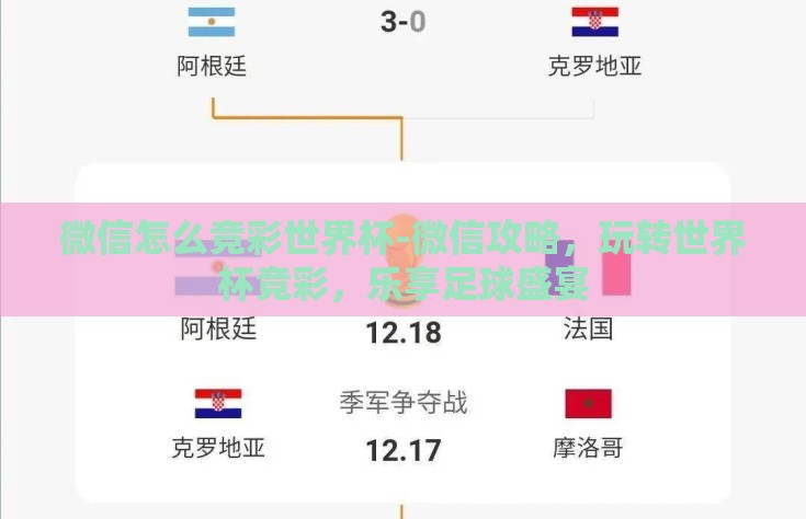 微信怎么竞彩世界杯-微信攻略，玩转世界杯竞彩，乐享足球盛宴