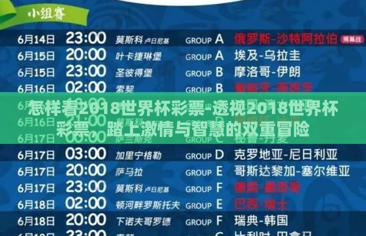 怎样看2018世界杯彩票-透视2018世界杯彩票，踏上激情与智慧的双重冒险