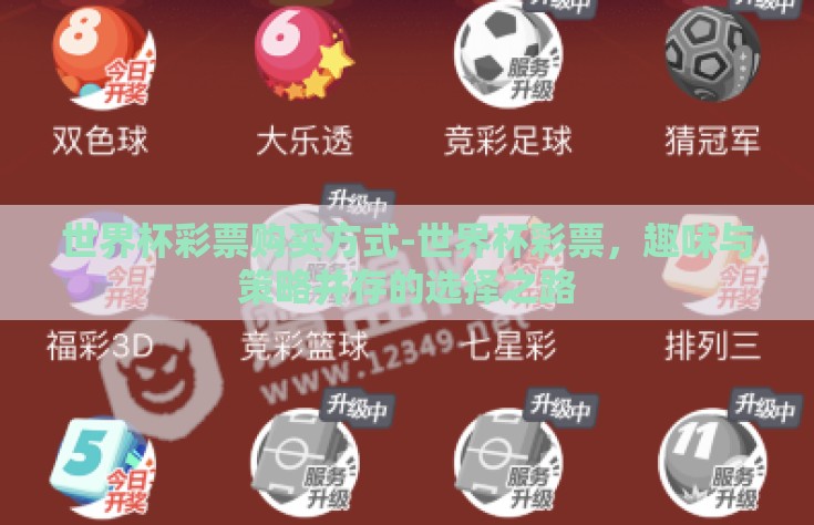 世界杯彩票购买方式-世界杯彩票，趣味与策略并存的选择之路