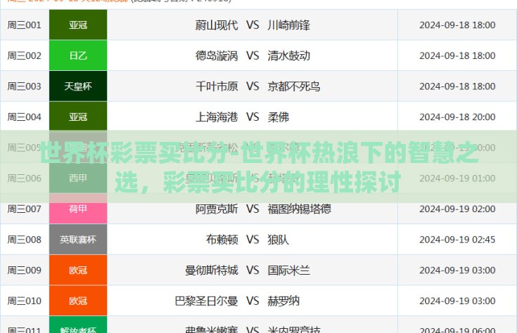 世界杯彩票买比分-世界杯热浪下的智慧之选，彩票买比分的理性探讨