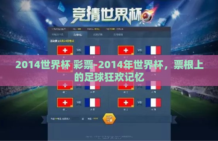 2014世界杯 彩票-2014年世界杯，票根上的足球狂欢记忆