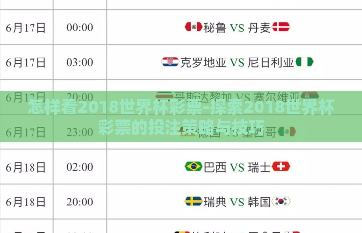 怎样看2018世界杯彩票-探索2018世界杯彩票的投注策略与技巧