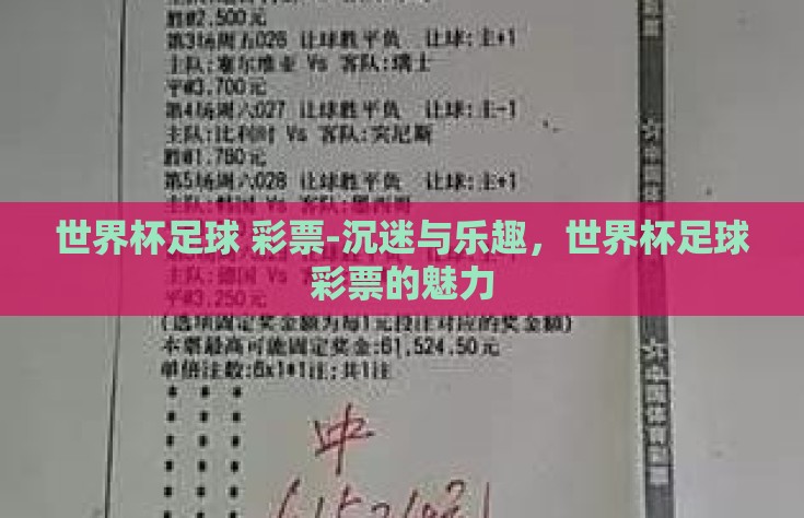 世界杯足球 彩票-沉迷与乐趣，世界杯足球彩票的魅力