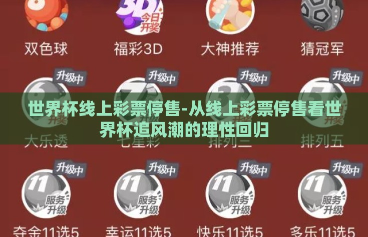 世界杯线上彩票停售-从线上彩票停售看世界杯追风潮的理性回归