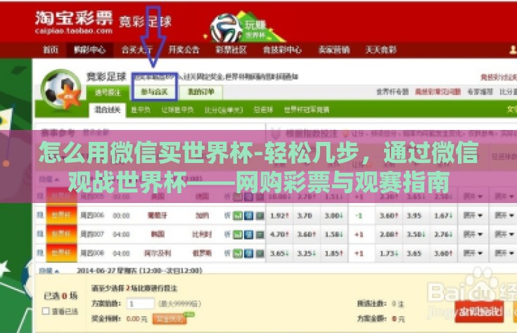 怎么用微信买世界杯-轻松几步，通过微信观战世界杯——网购彩票与观赛指南