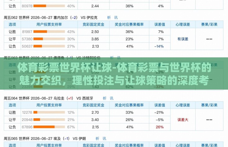 体育彩票世界杯让球-体育彩票与世界杯的魅力交织，理性投注与让球策略的深度考量
