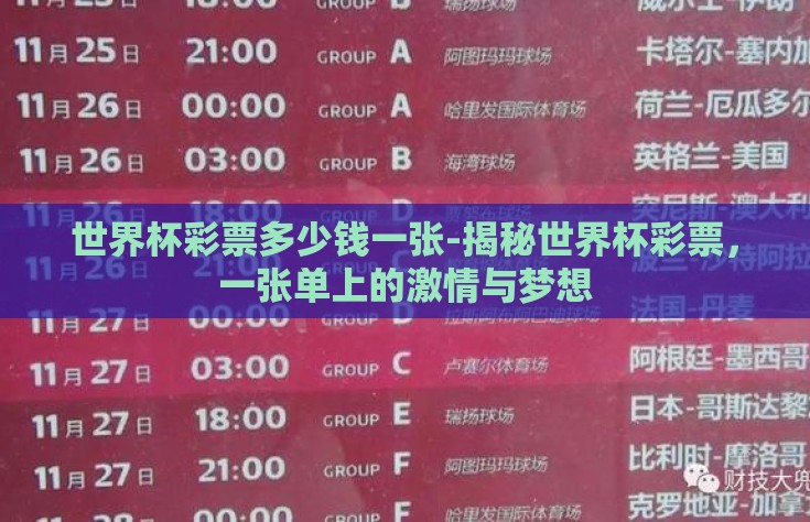 世界杯彩票多少钱一张-揭秘世界杯彩票，一张单上的激情与梦想